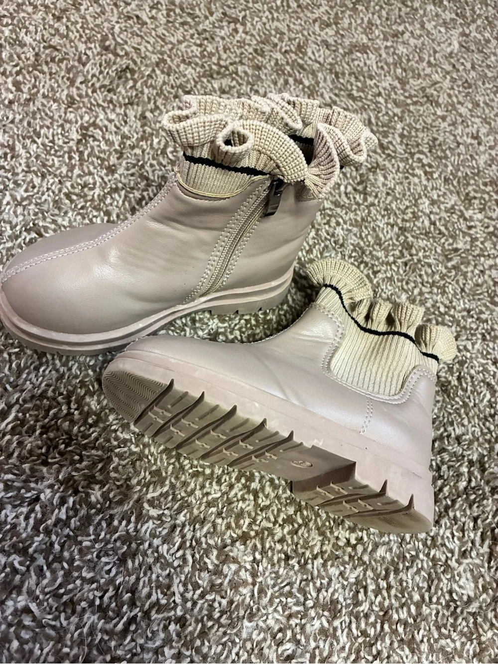 Kids Ruffle Ankle Boots in Beige